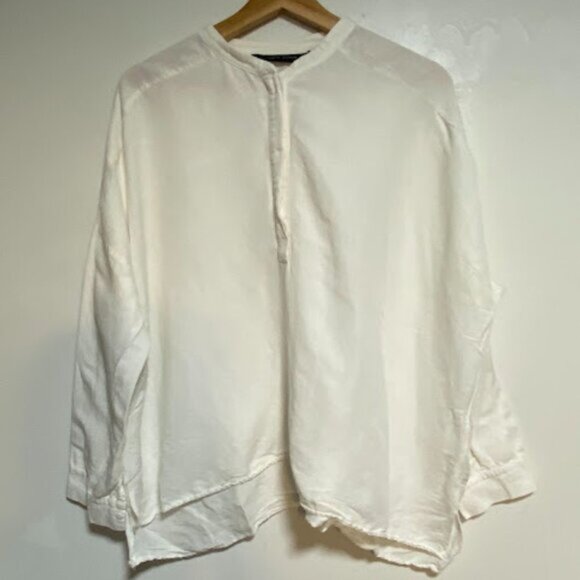 Zara Woman White Band Collar Women's Oversized Tunic Blouse Size M - Picture 2 of 7